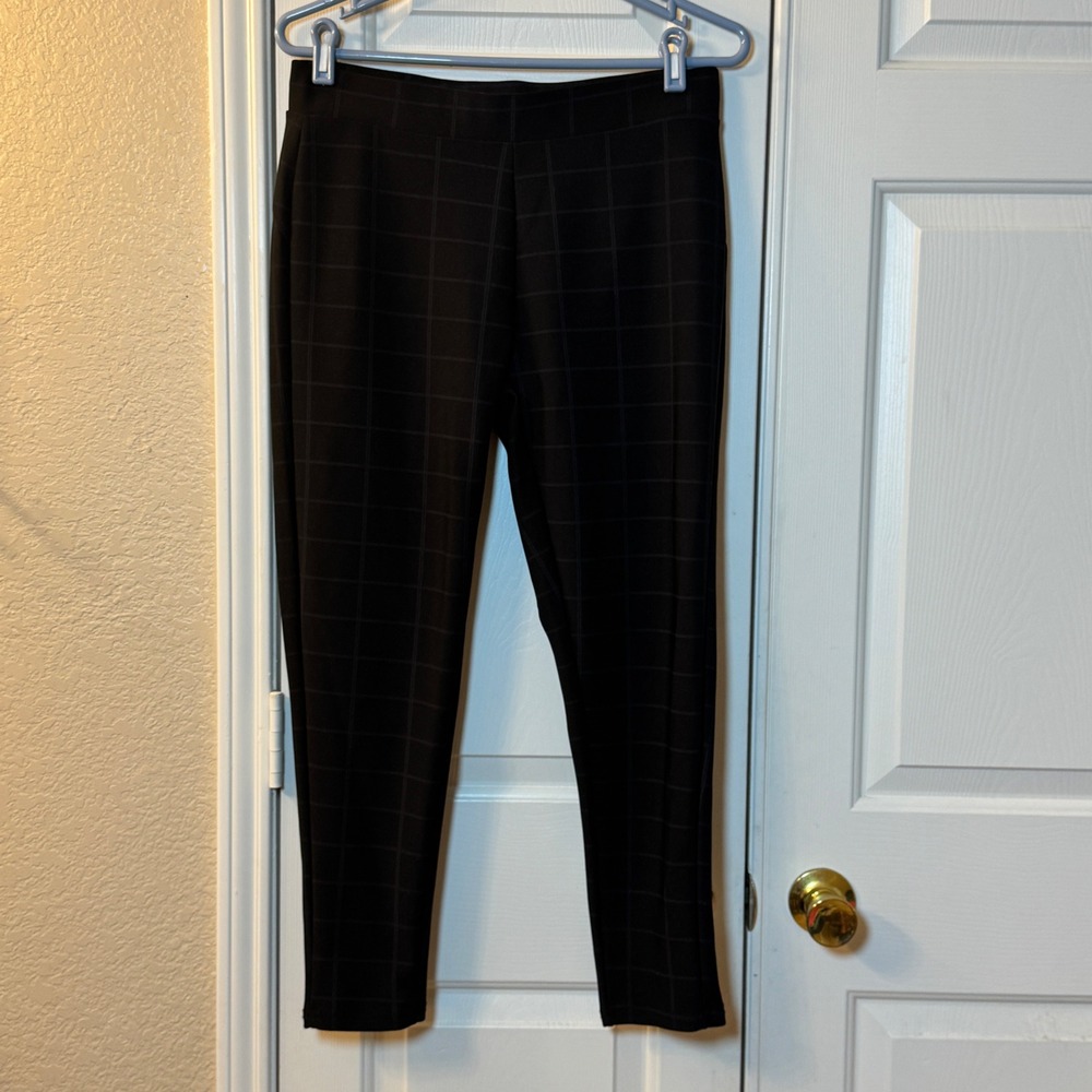 Maze Collection Black Windowpane Plaid Stretch Pull-On Leggings Pants Petite L